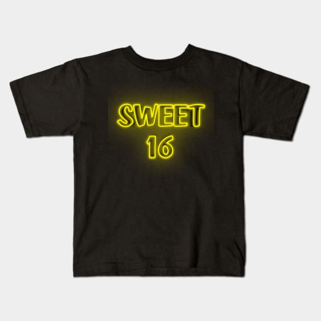 Sweet 16 Neon Yellow Kids T-Shirt by Radiant Daydreams